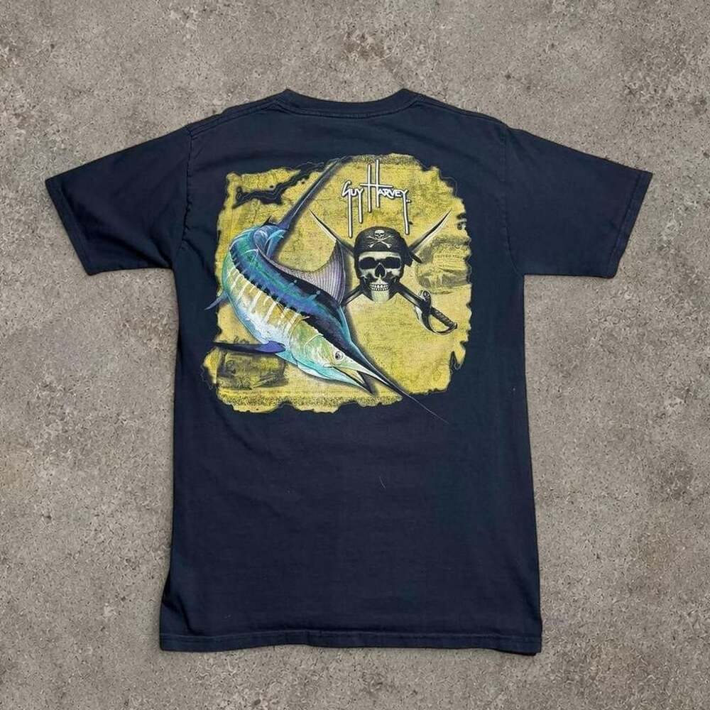 Guy Harvey Marlin Pirate Skull Graphic Pocket T-Shirt